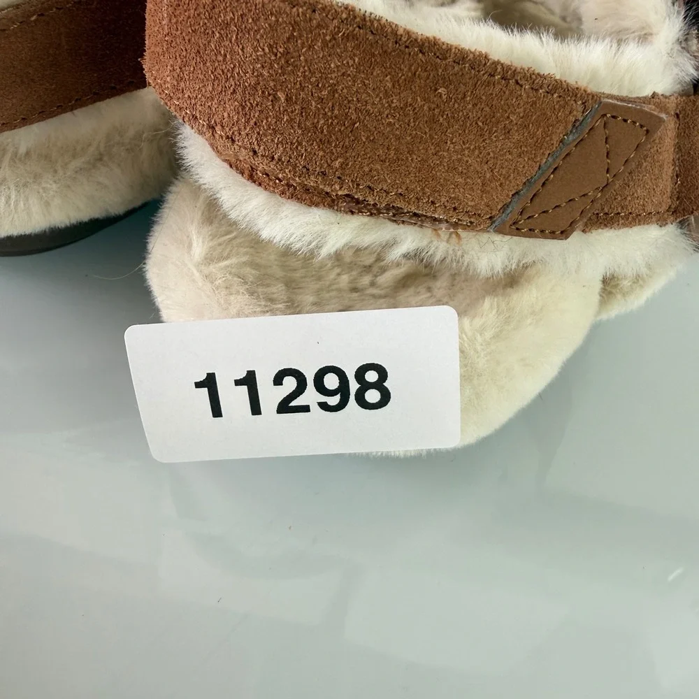 Vionic Viva Sandals Womens 6 Toffee Brown Suede Faux‎ Fur Strappy Orthotic 11298
